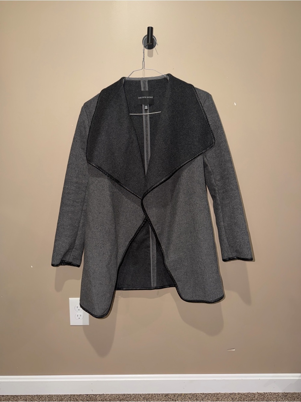 Saks Fifth Avenue Two-Tone Gray Open Drape Coat